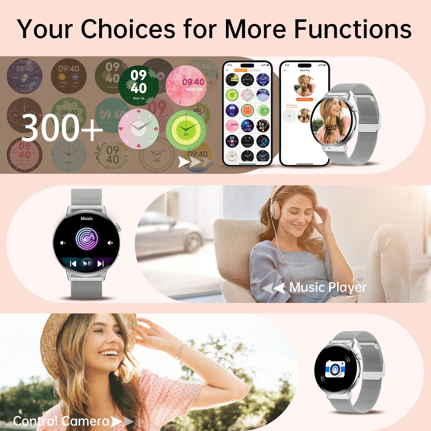 Reloj Inteligente Digital Mujer Hombre Redondo, 1,32" Smartwatch Llamada, 20 Modos Deportivos Fitness Pulsera Actividad con Sueño/Pulsómetro, Podómetro/Cronómetro Smart Watch para iOS Android