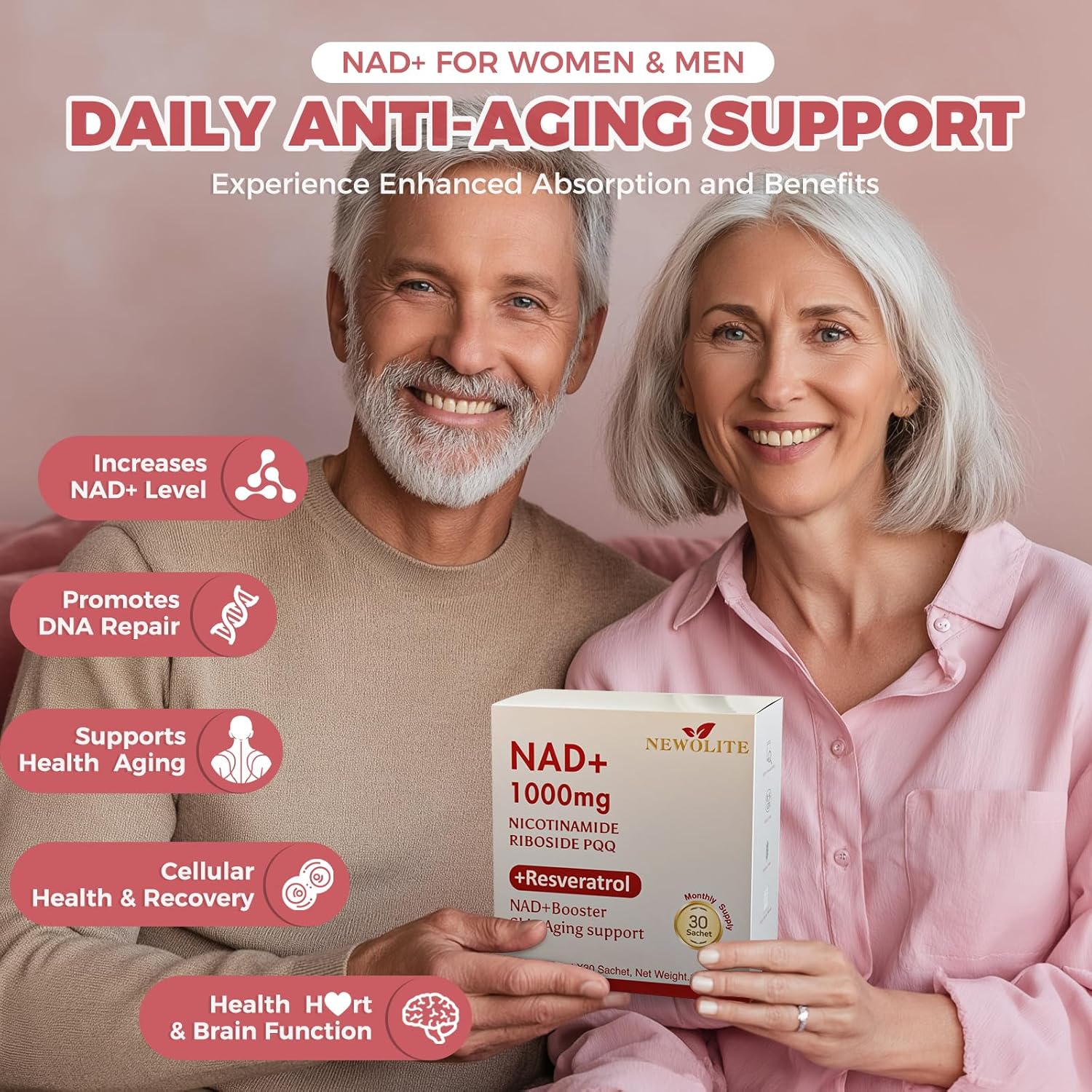 NAD+ Liquid Supplement 1000mg 30 Sachet, Nicotinamide Riboside & Resveratrol with PQQ DNA Repair Advanced NAD Supplement for Men & Women,Boosts Cellular Energy - Image 3