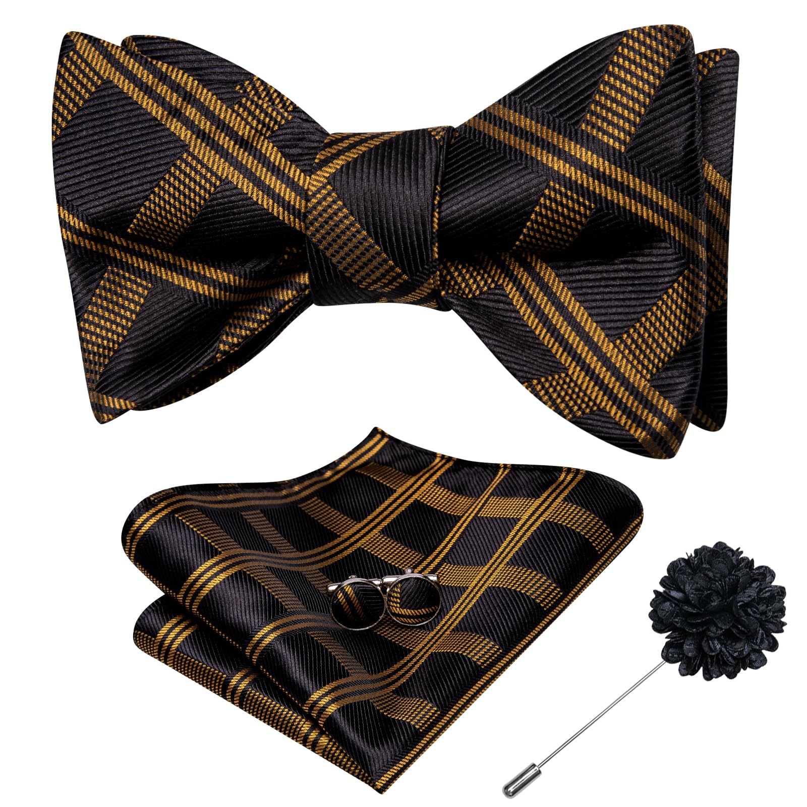 Dubulle Self Tie Bow Ties for Men Silk Paisley Bowtie Lapel Pin Set