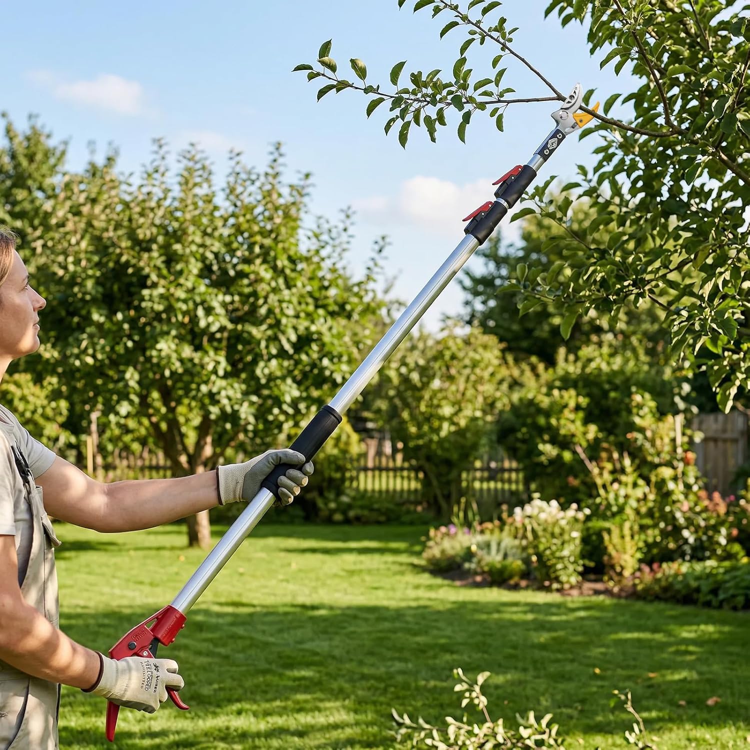 2-in-1 Extendable Tree Pruner with SK5 Saw Blade, Telescoping Pole Pruning Shears, Long Reach High Branch Cutter for Garden Yard Fruit Picking