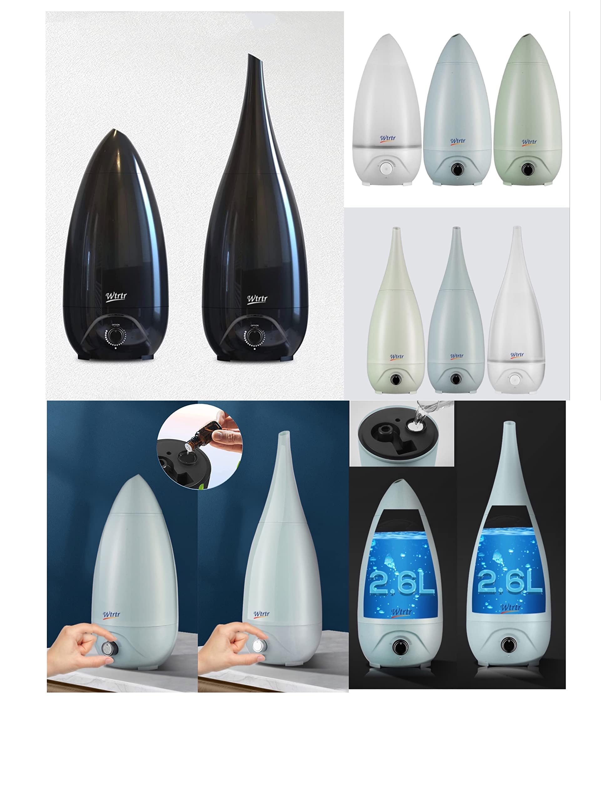 Mobigon 2.6 Litres Humidifier for Room, Cool Mist Ultrasonic Humidifier/Essential Oil Diffuser,Super Quiet 360°Nozzle,Colorful Change,Auto Shut Off&UV Light&,Lasts Up to 24 Hours (B.White)