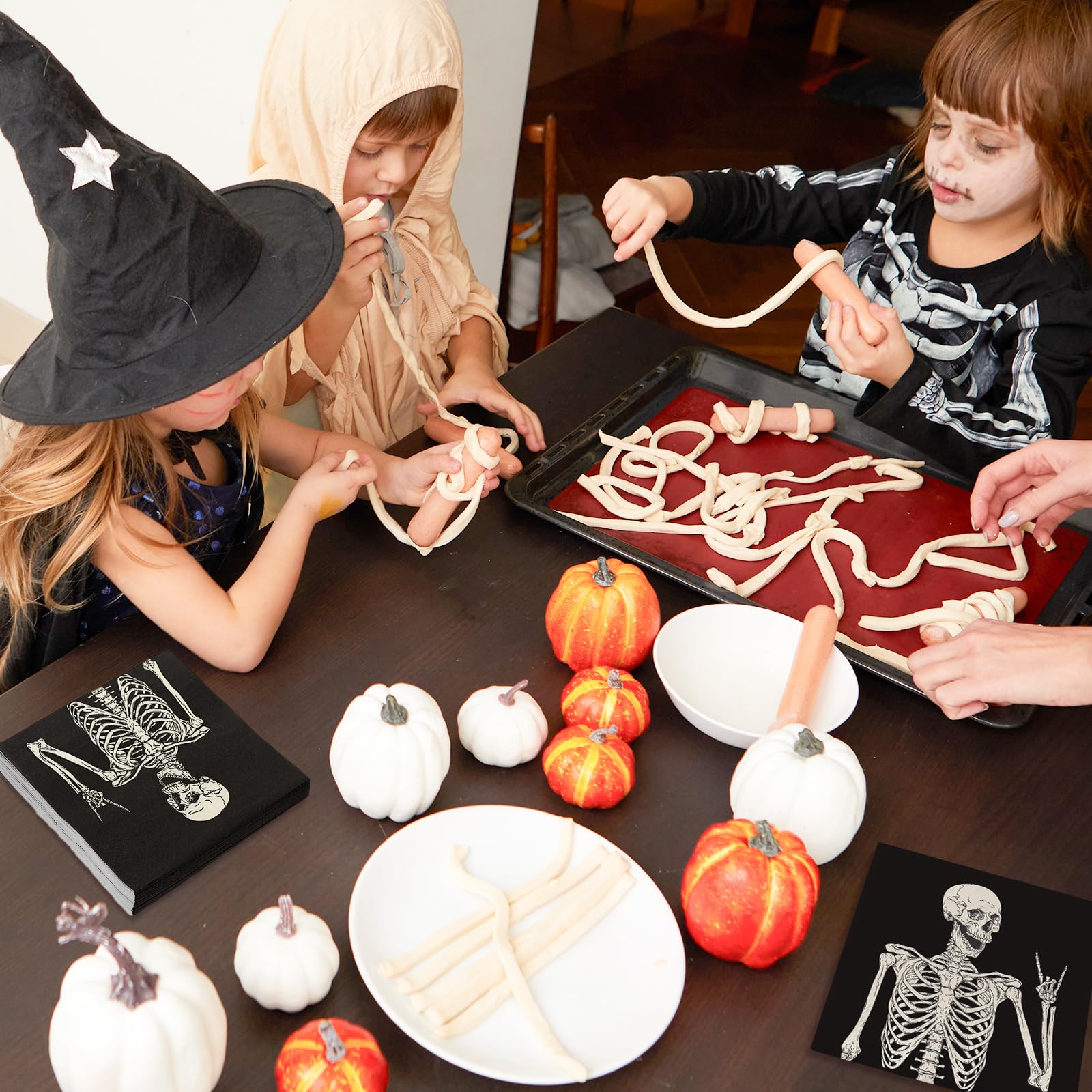 JarThenaAMCS 100 servilletas de papel de Halloween con diseño de esqueleto sonriente, servilletas negras para cena, servilletas de mano para el hogar, fiesta, decoración de mesa