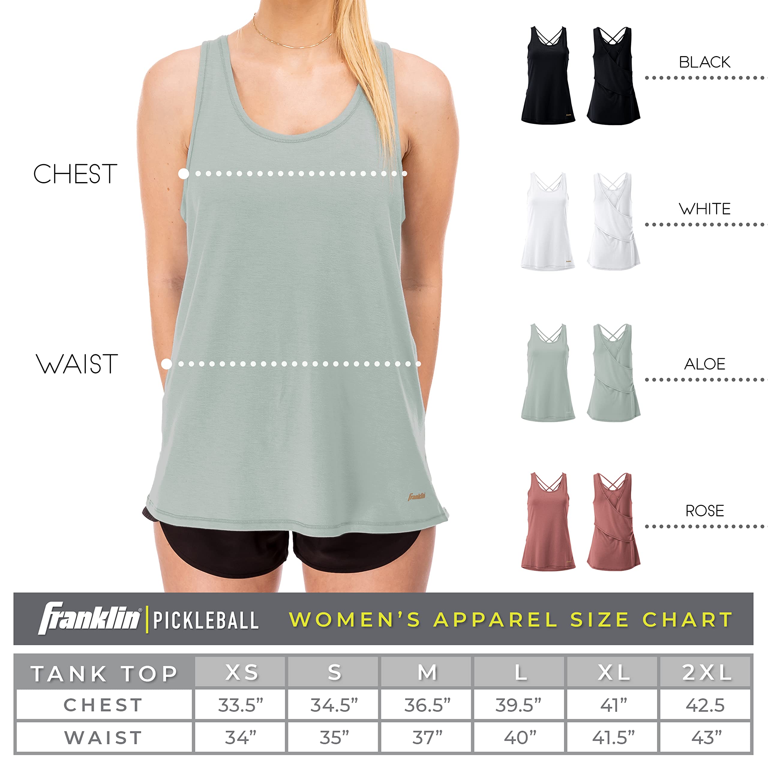 Franklin Sports Camiseta Sin Mangas con Espalda de Celosía de Aloe para Mujer, Ajuste Relajado Camisa de Tenis