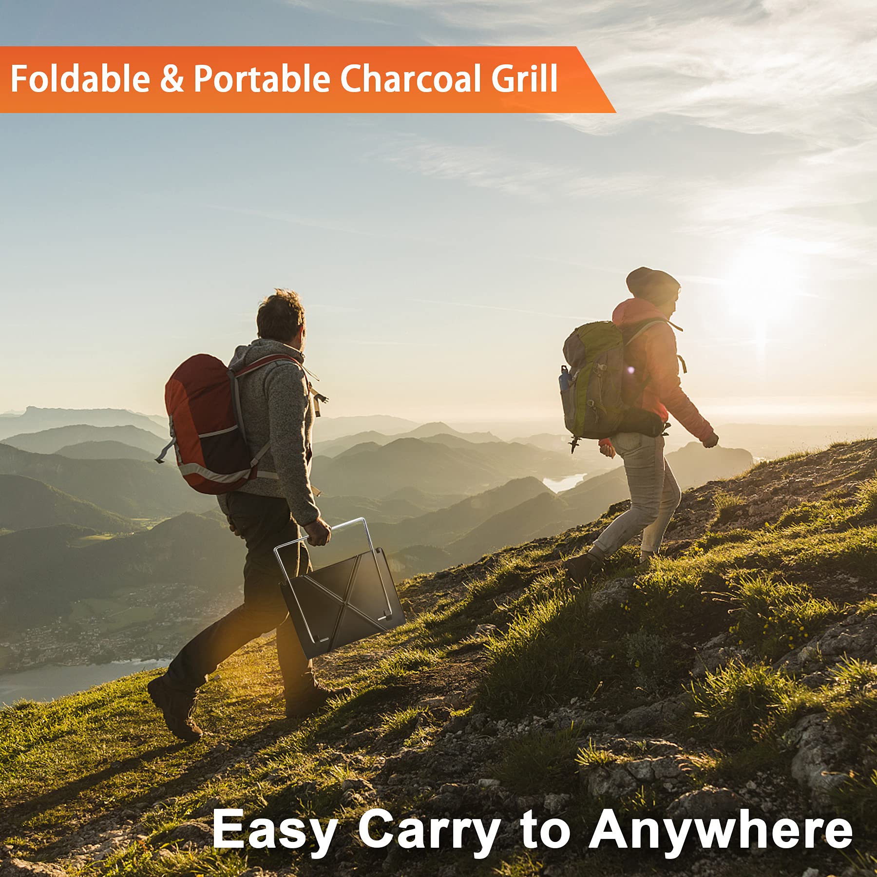 YSSOA Barbecue à charbon portable de 30,5 cm – Barbecue pliable en forme de carnet de notes, amovible et pliable, mini barbecue de camping, noir