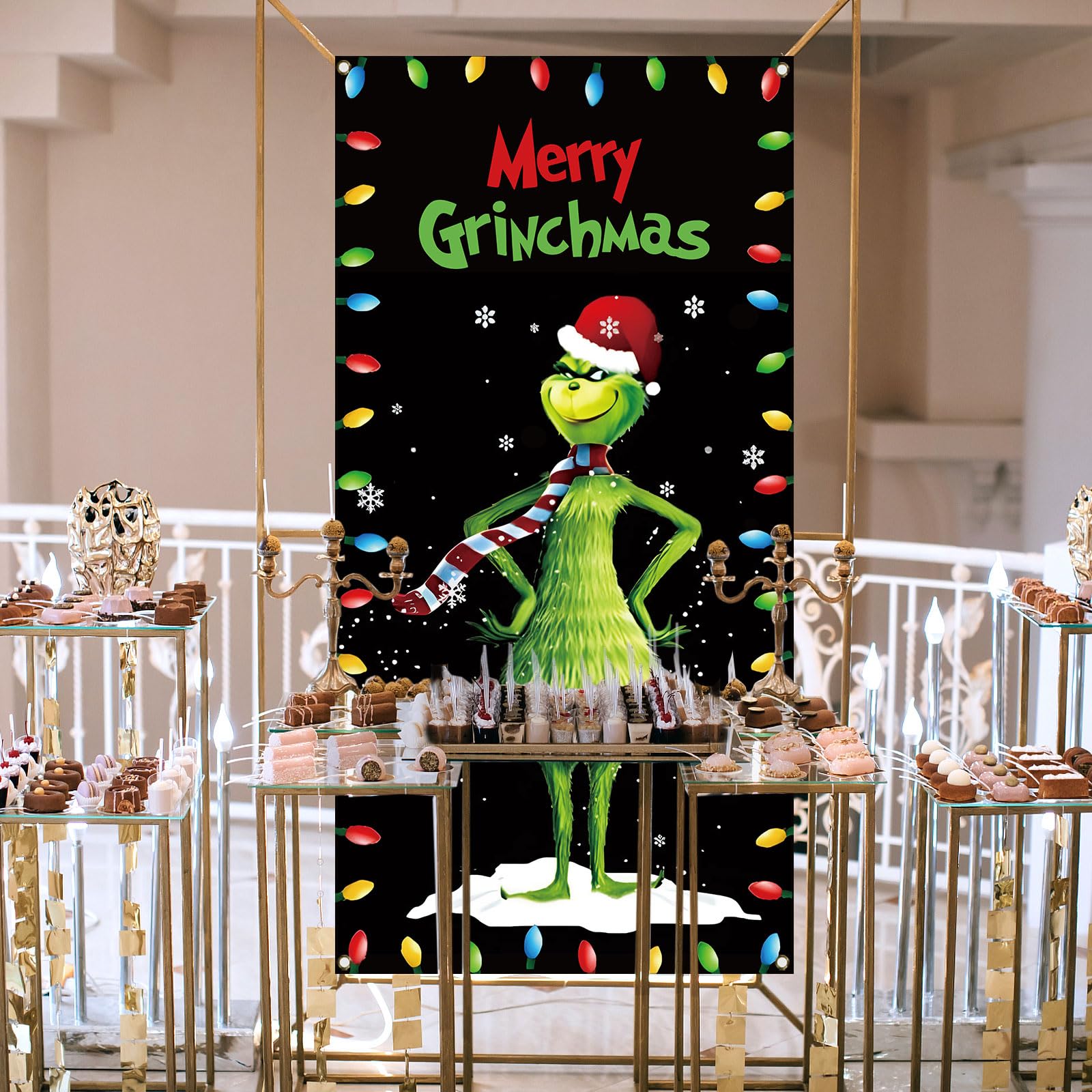 Vohado Merry Grinchmas Türabdeckung - Welcome To Whoville - Weihnachtsdekoration Für Innen & Außen (90x180 Cm)
