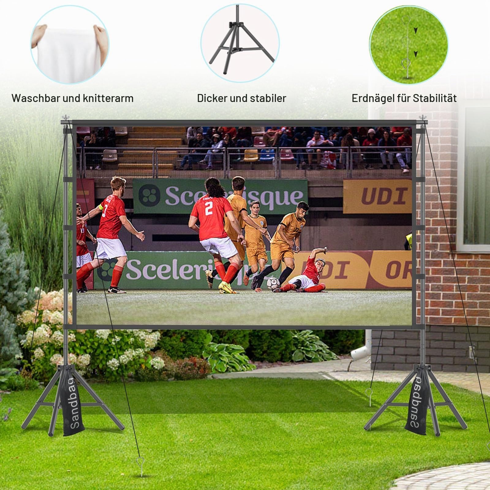 TOWOND Projektor-Leinwand, 100 Zoll (254 cm), tragbare Projektor-Leinwand und Ständer, Outdoor-Projektionsleinwand, 16:9, 4K-HD-Filmleinwand mit Tragetasche für Heimkino und Hinterhofkinoabende