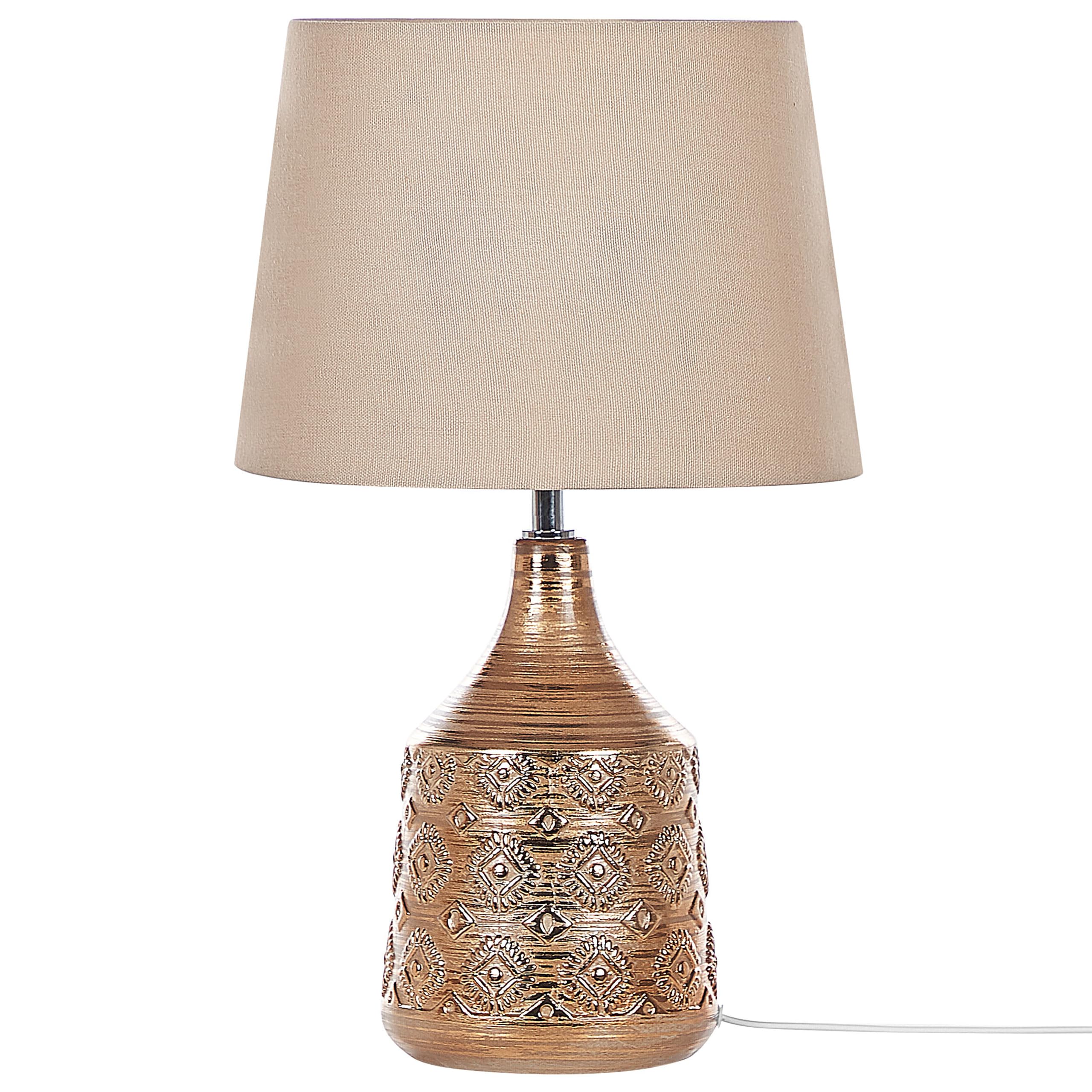 Beliani Tischlampe 47 cm Keramik Stoffschirm beige/braun Kabel mit Schalter Retro Wari