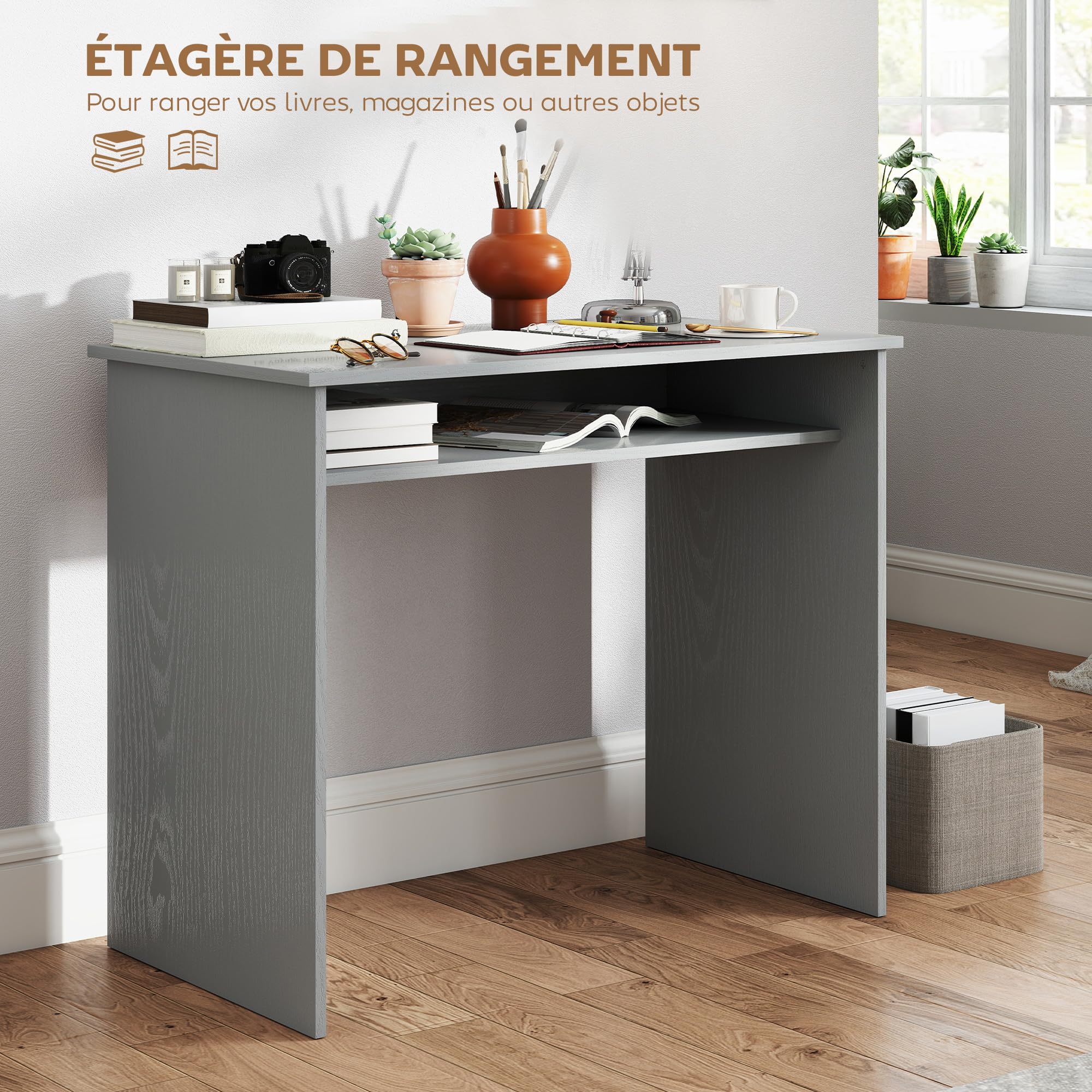 HOMCOM Scrivania moderna, tavolo ufficio, 90x50 cm, grigio