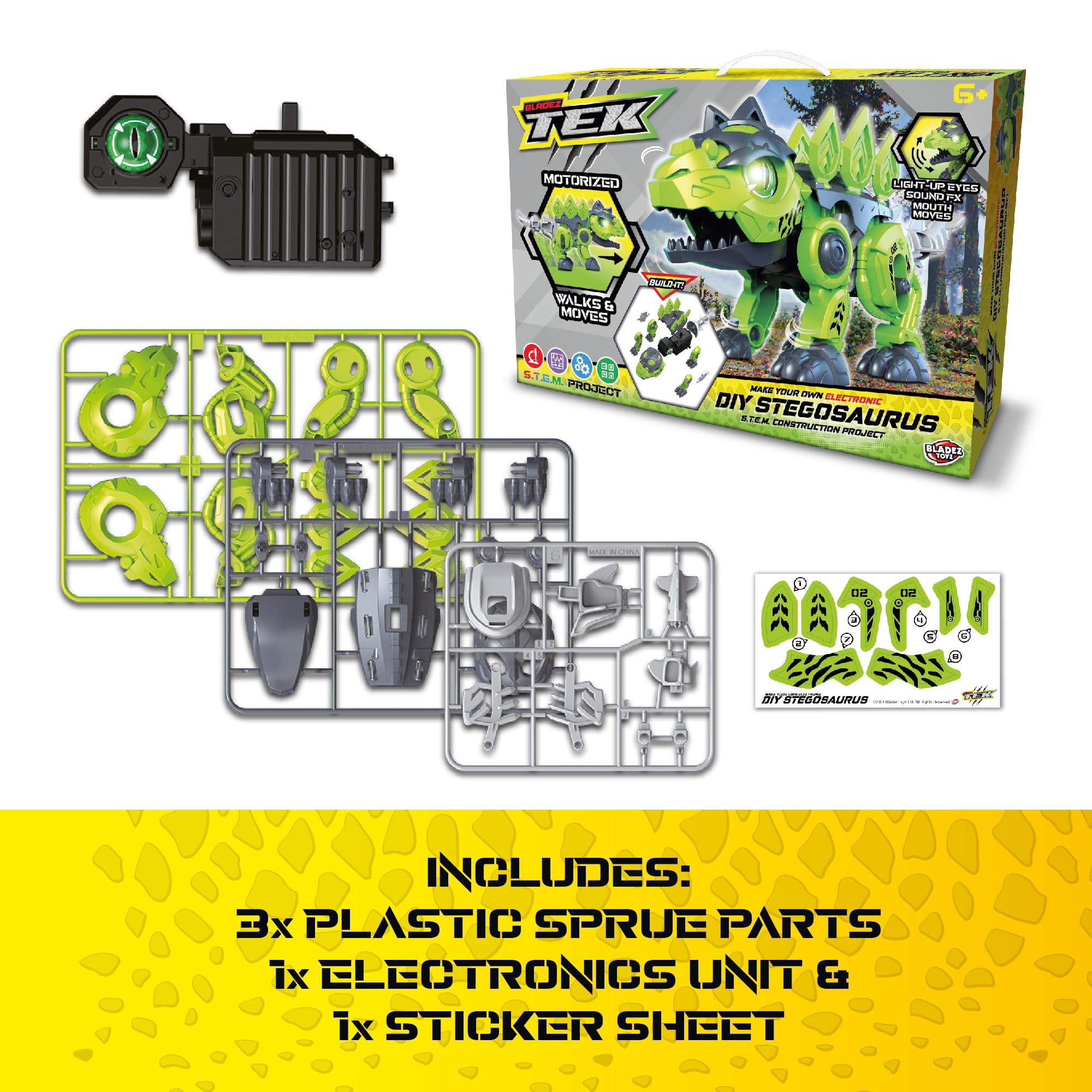 BLADEZ Toyz Dinosaur Toys for Kids, Build Your Own Stegosaurus with Roaring Sounds & LED Eyes - Image 3