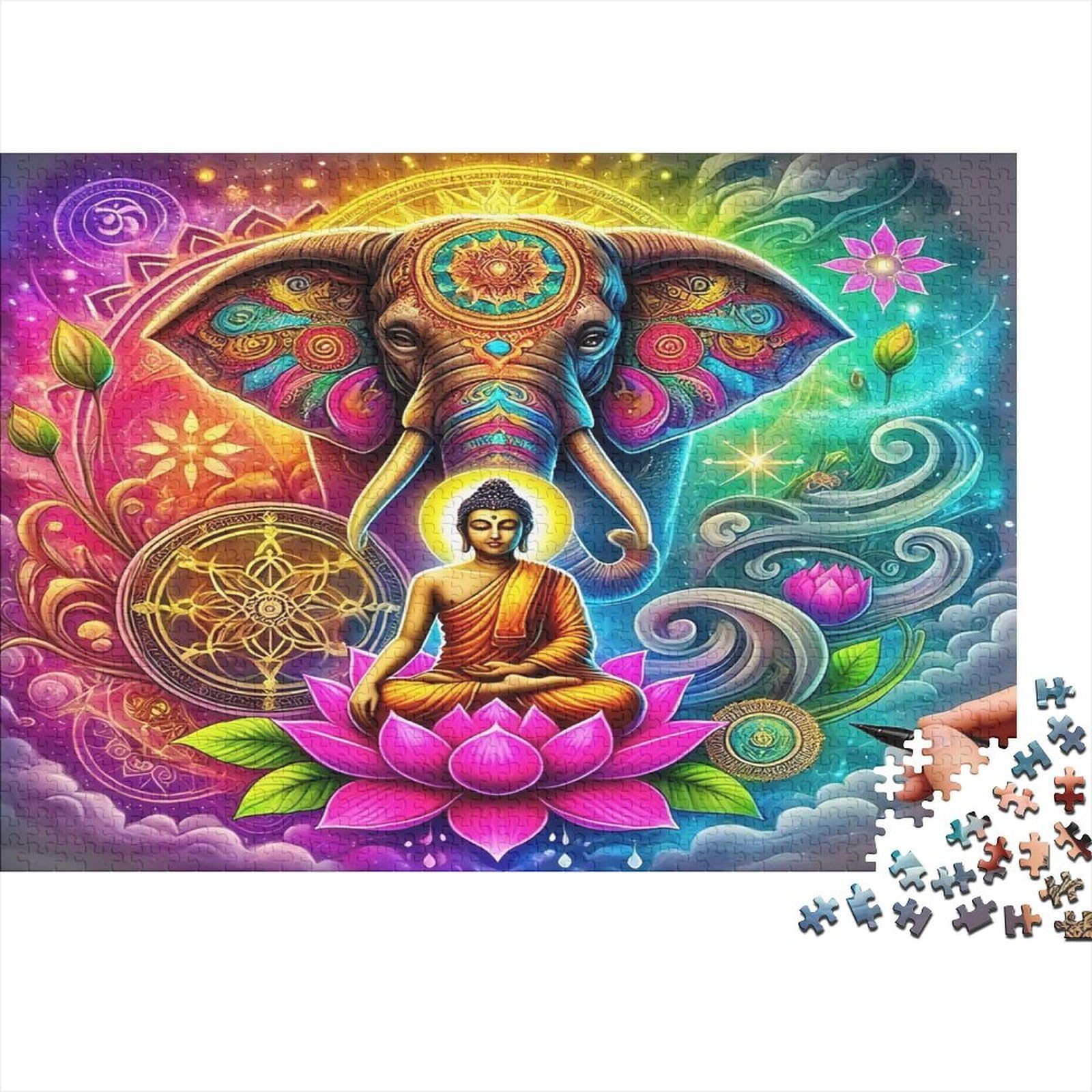 Meditation Elephant 1000 Piece Jigsaw Puzzle Puzzle Game for Family 1000 Pieces Paper for Adults Relax Decor 52x38cm/1000pcs