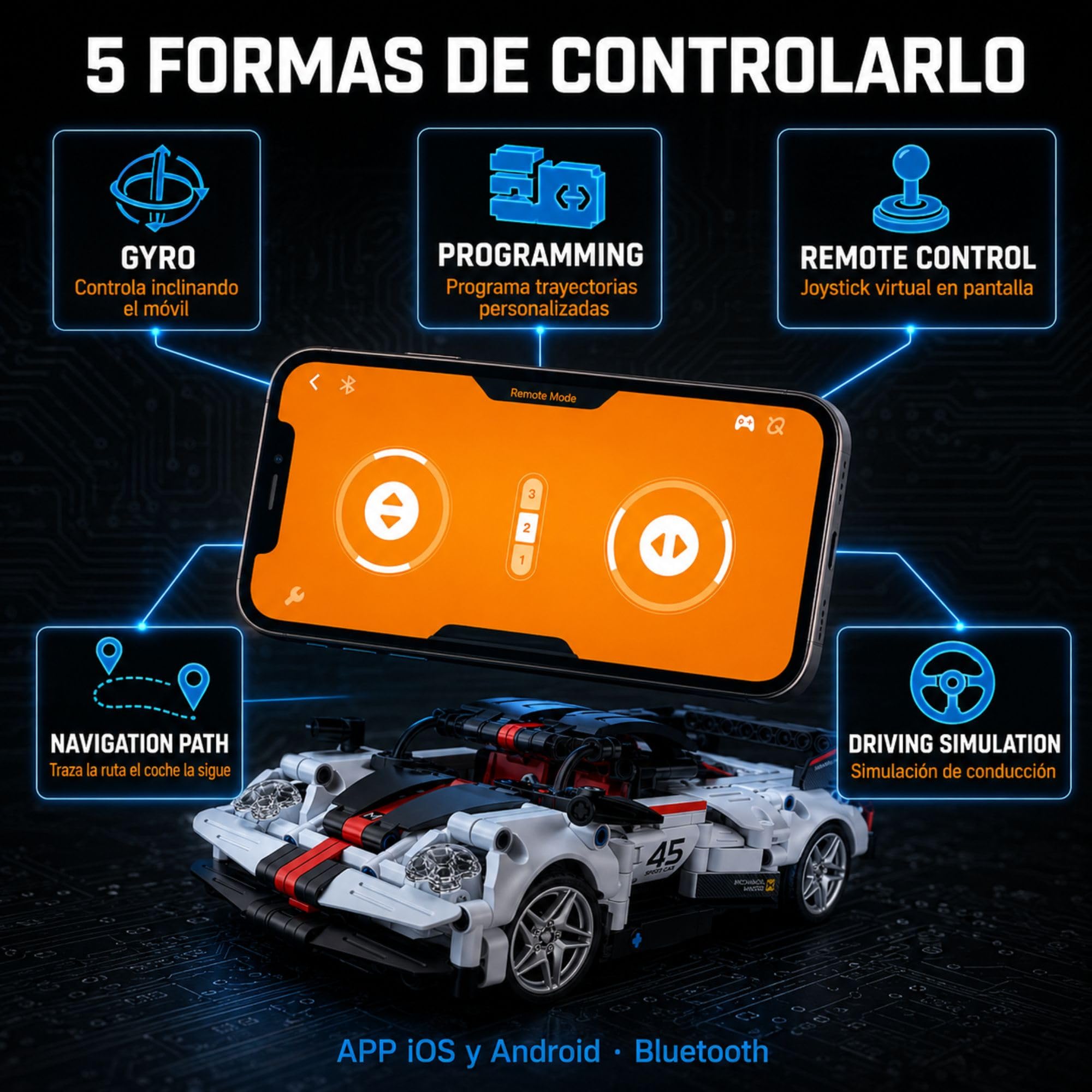 iM.Master - Coche Teledirigido GT - Bloques de Construcción Adultos y Niños - Maqueta de Coche Technic - Coche RC App y Mando - 476 Piezas - 1:18 - Juegos Educativos Stem - Maqueta para Construir