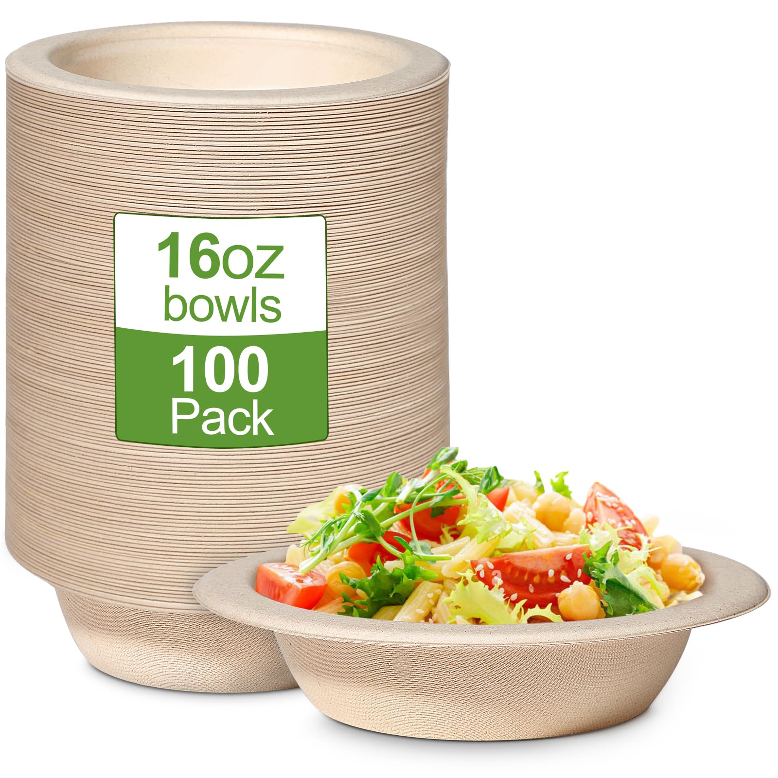 GREENESAGE 100 Pack 16oz Disposable Bowls Paper Bowls Eco-Friendly