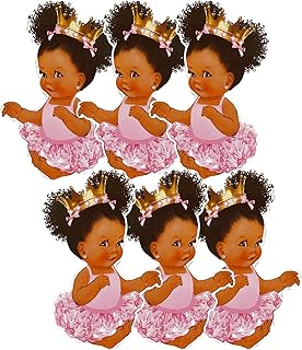 Pink Sitting Princess Cutouts African American Baby Shower Party Decoration (9 3/4inches 6pcs)