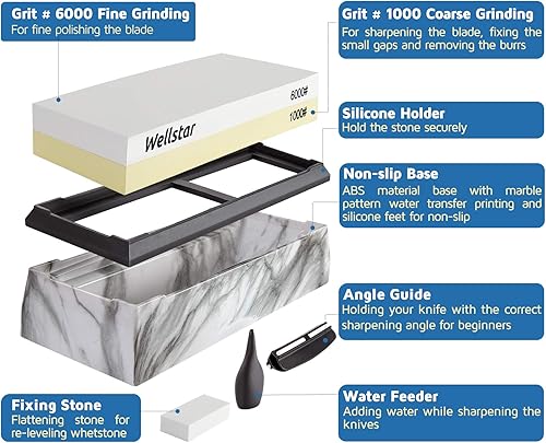 Miniatura 2 de Kit de piedra para afilar cuchillos, piedra de afilar de doble cara de grano 10006000 con guía de ángulosoporte base antideslizante, piedra de