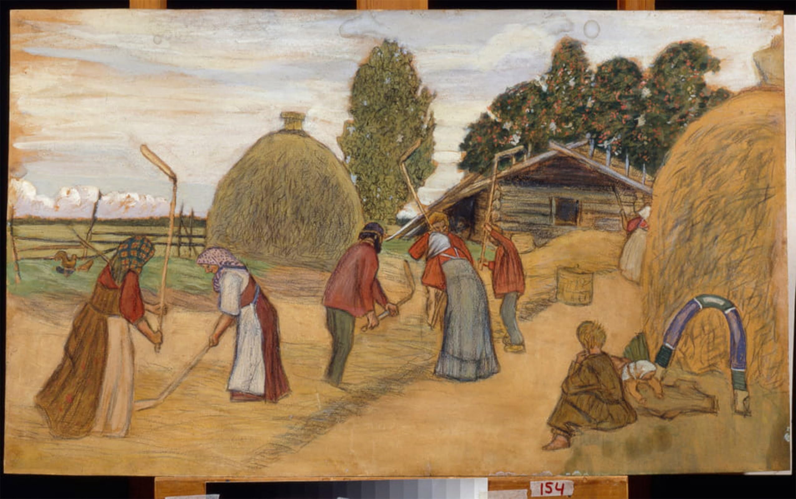ARTXLXXBN Famous Prints Artwork Pictures Poster Painting Art Threshing Floor Work by Boris Mikhailovich Kustodiev Artwork Landscape Pictures for Home Decor 60x90cm