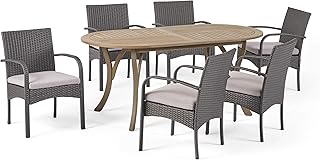 Christopher Knight Home Isla Outdoor 7 Piece Wood and Wicker Dining Set,...