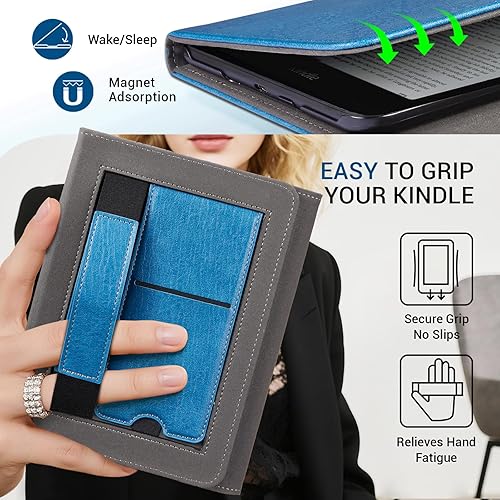 Miniatura 5 de CoBak Funda prémium para Kindle Paperwhite y Kindle Colorsoft de 7 pulgadas y Hanvon con correa de mano, encendido y apagado automático, elegante y