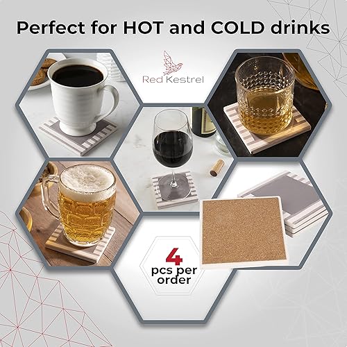 Miniatura 2 de Juego de 6 posavasos cuadrados de cerámica personalizados para bebidas, con monograma, absorbentes de bebidas con base de corcho, decoración