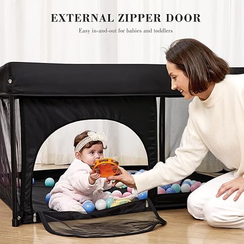 Miniatura 2 de ANGELBLISS Corralito plegable para bebés de 50 x 50 pulgadas con bolsa de transporte y bloqueo de seguridad, valla para bebés con certificación ASTM