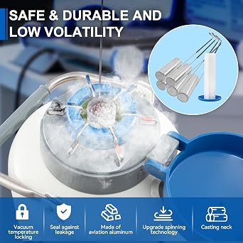 CXRCY 3L Aluminum Alloy Cryogenic Container Liquid Nitrogen (LN2) Dewar, Tank Dewar with 6 Canisters & Carry Bag, Durable, Lnsulation & Vacuum Design can Safely Store Liquid Nitrogen