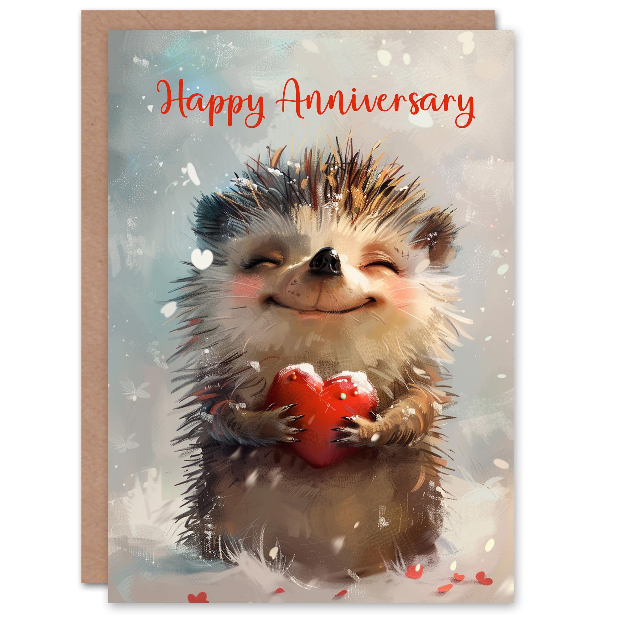 Artery8 Anniversary Card Cute Happy Hedgehog Love Heart Snow Romance For Him or Her Partner Greeting Card