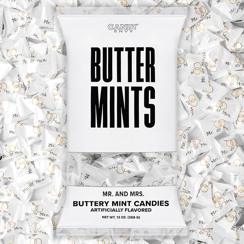 Candy Envy - Mr. and Mrs. Buttermints - 13 oz. Bag - Approximately 100 Individually Wrapped Mints - Wedding Favors
