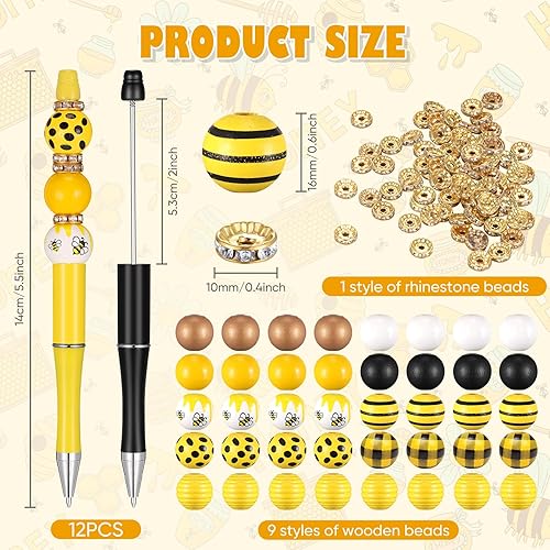 Vista 54 de Geyee Juego de 12 Bolígrafos de Plástico con Cuentas Surtidos, Bolígrafos con Cuentas de Cristal y Madera, Espaciadores Redondos, Tinta Negra