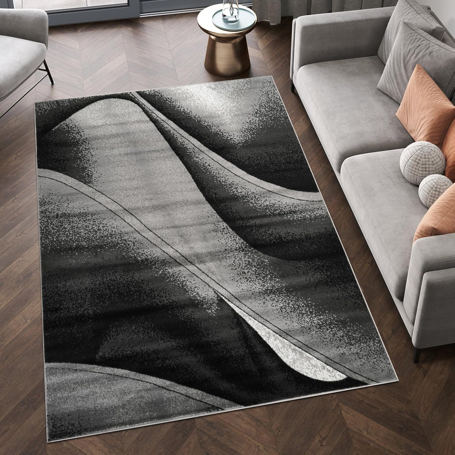 MODERN AREA RUGS 12mm Living Room Large Small Non Slip Kitchen Floor Mats with Soft Pile Thick Bedroom Carpets Hallway Runners Grey, Black, Brown (Vegas Black, 200 x 290 cm (Rectangular))