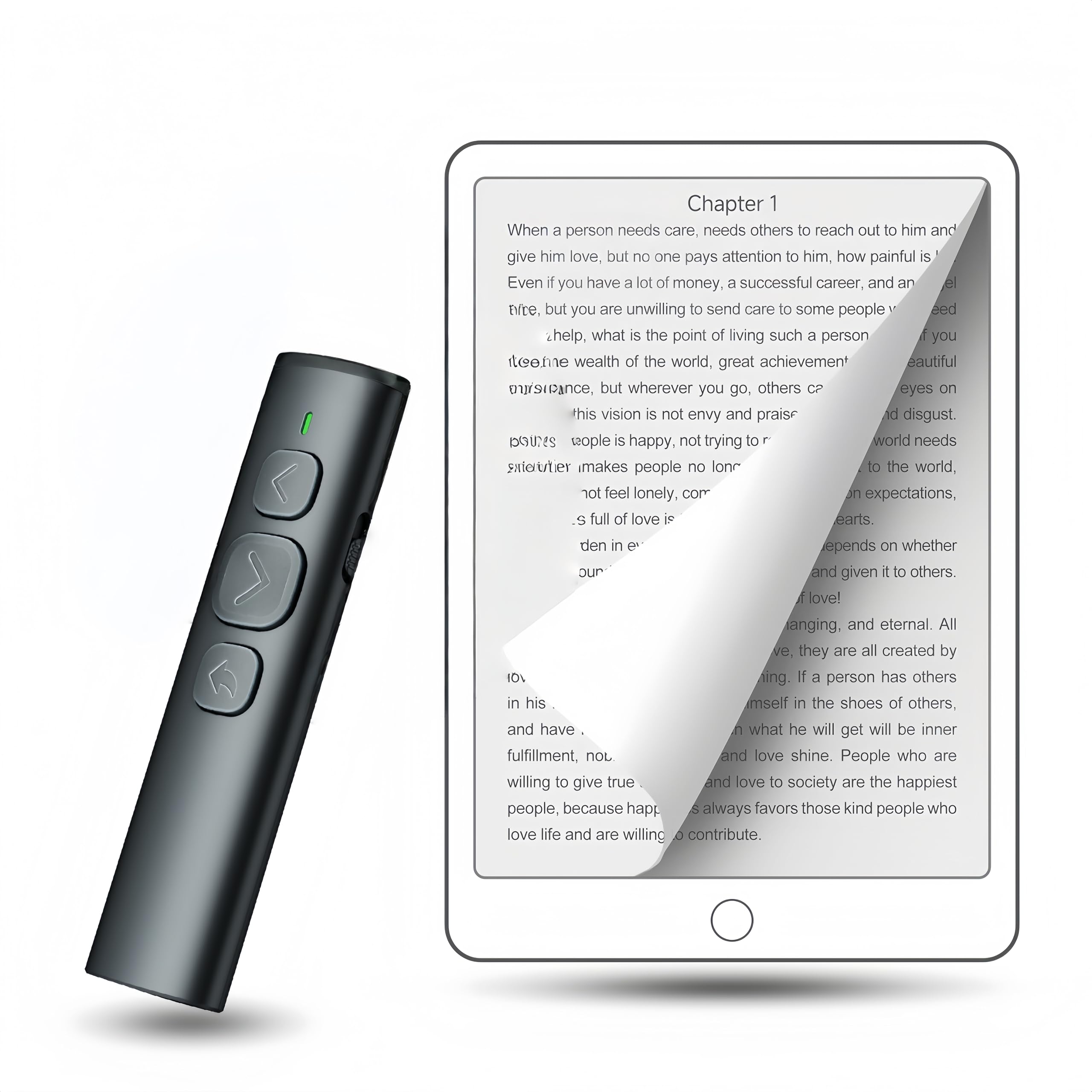 Page Turner Remote for iPad iPhone, Bluetooth Remote Control Short Video Scrolling for TikTok YouTube, iPhone Camera Shutter for Photos & Videos, Music Switcher - 33ft Range with Big Quiet Buttons