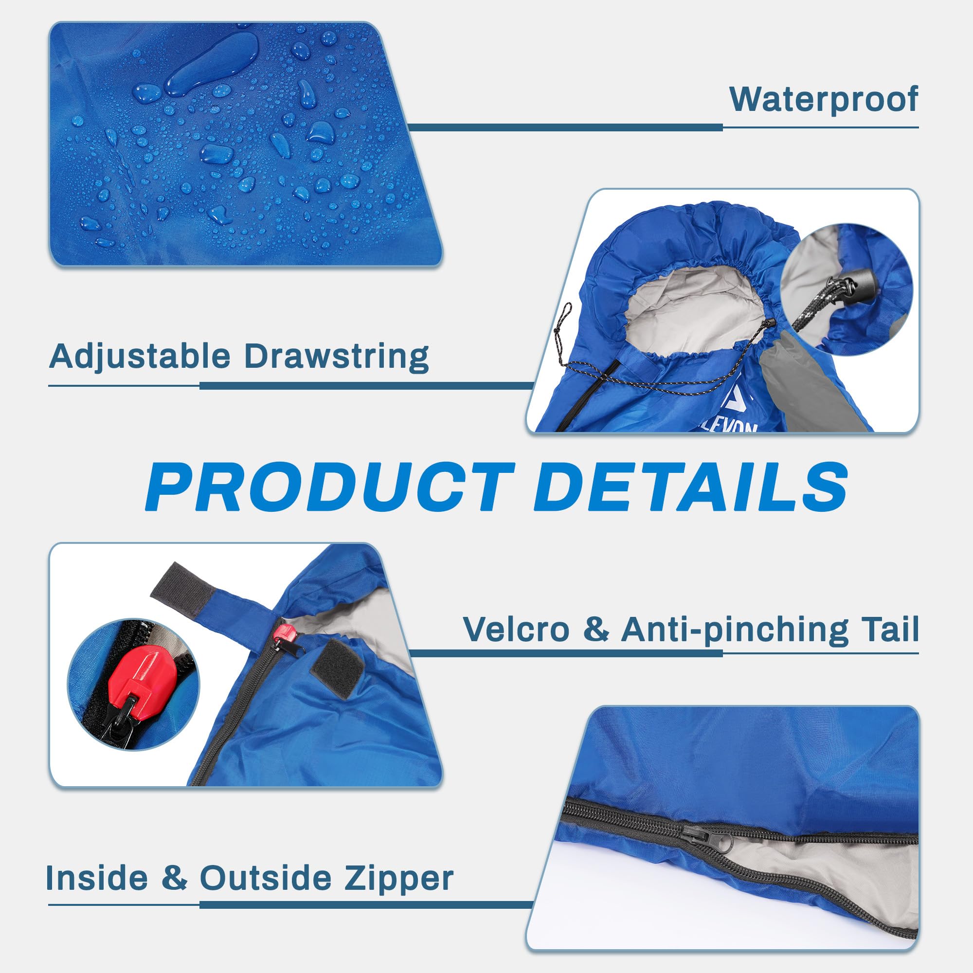Sac De Couchage Elevon 3-4 Saisons - Léger, Imperméable, Compact Avec Sac Compression, Pour Camping Randonnée Voyage