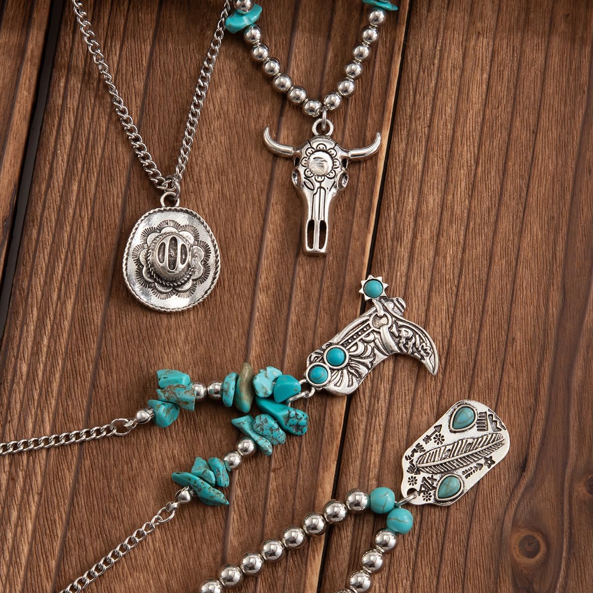 Western Necklaces for Women Turquoise Beaded Layered Chain Necklaces Boho Cowgirl Hat Boots Pendant Western Necklace Country Concerts Dresses Accessories - Image 6
