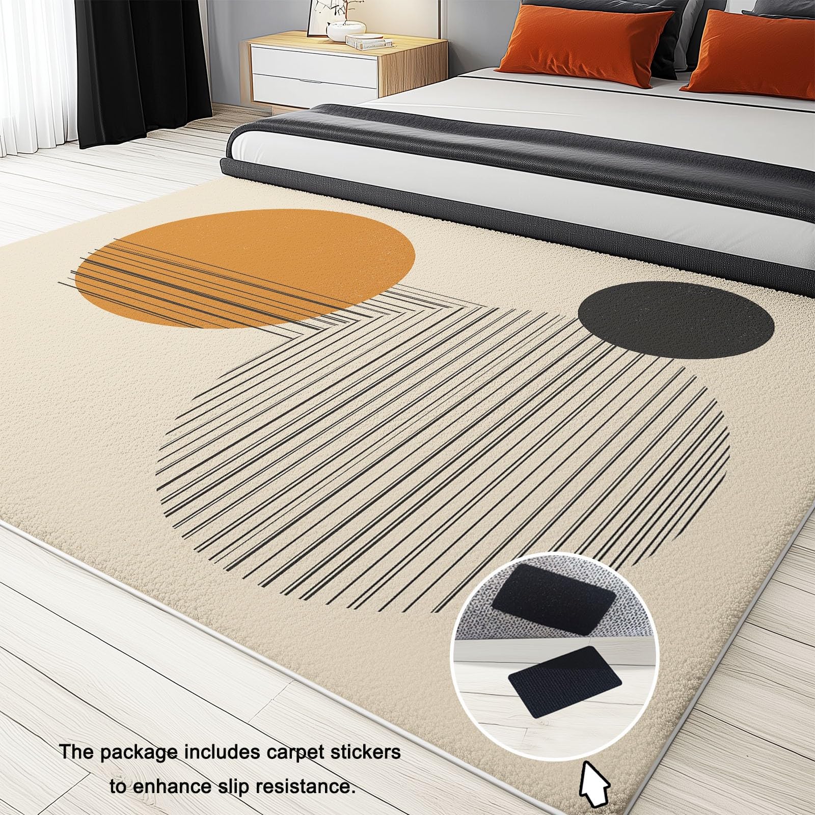 Tapis Salon Chambre Adulte Poil, Tapis à Poils Courts et denses Motif Vecteur Abstrait Cercles, Tapis Lavable en Machine Antidérapant Brun Clair, 80 x 150 cm