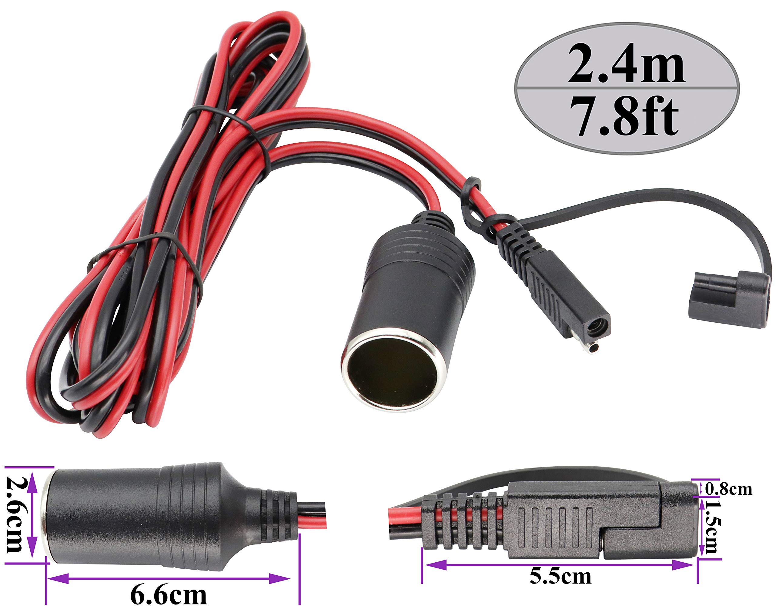 Encendedor de cigarrillos para SAE Cable,16AWG 12V SAE para encendedor cigarrillos Enchufe hembra Liberación rápida Desconecte el conector Enchufe Adaptador Cable carga extensión(2.4m/7.8ft-F)