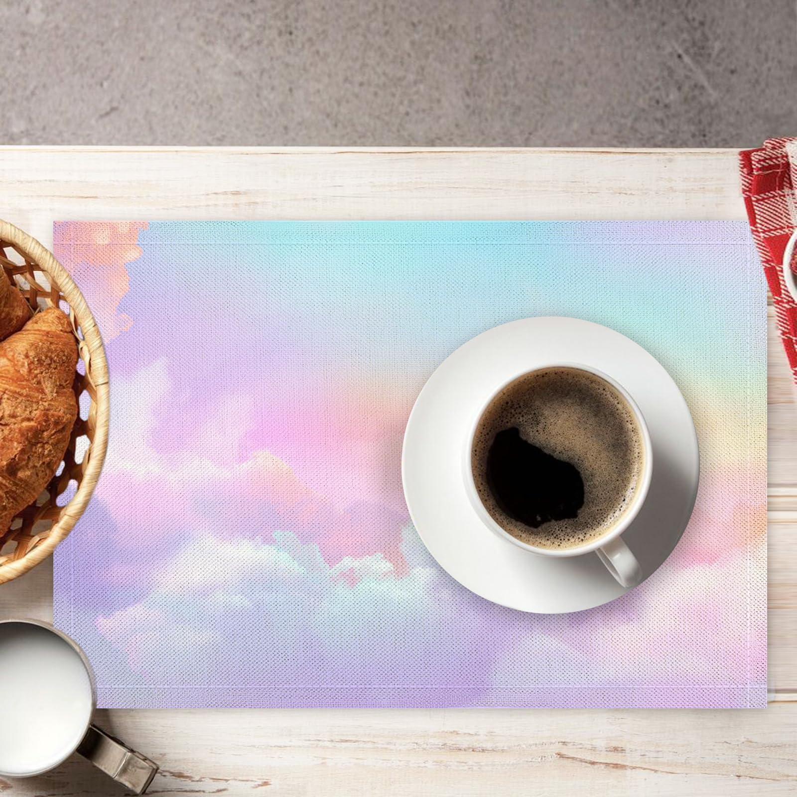Tovaglietta Americana Sogno in Cotone Lino Rettangolare - Tovagliette Set di 8 Nuvole Arcobaleno Resistente al Calore per La Cucina, Il L'Ufficio, 30 x 45cm