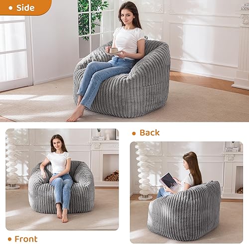 Miniatura 6 de BYBYME Silla Puf Gigante para Adultos y Niños, Puf Grande Cómodo y Acogedor, Sofá de Piso para Adolescentes, Sala de Estar, Juegos, Lectura, Gris