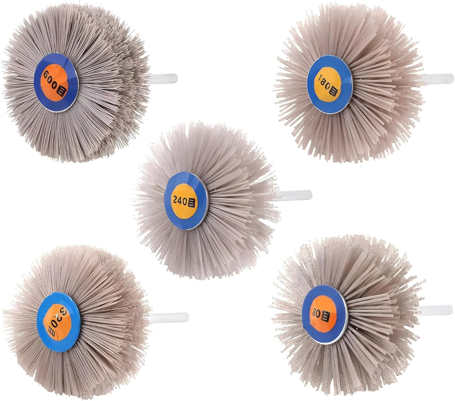 6 Mm Shank, Multi-Grit Abrasive Head 80 180 240 320 600, Woodworking Polishing Mop Wheel, Rust Removal, Finishing, Furniture Restoration, 5 Pcs Nylon Wheel Brush