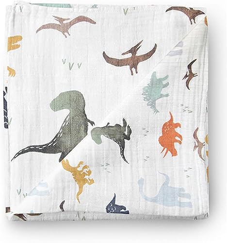 Aenne Baby Manta de muselina para bebé con estampado de dinosaurio de dinosaurio, lujosa, suave y sedosa, 47 x 47 pulgadas (paquete de 1), funda de