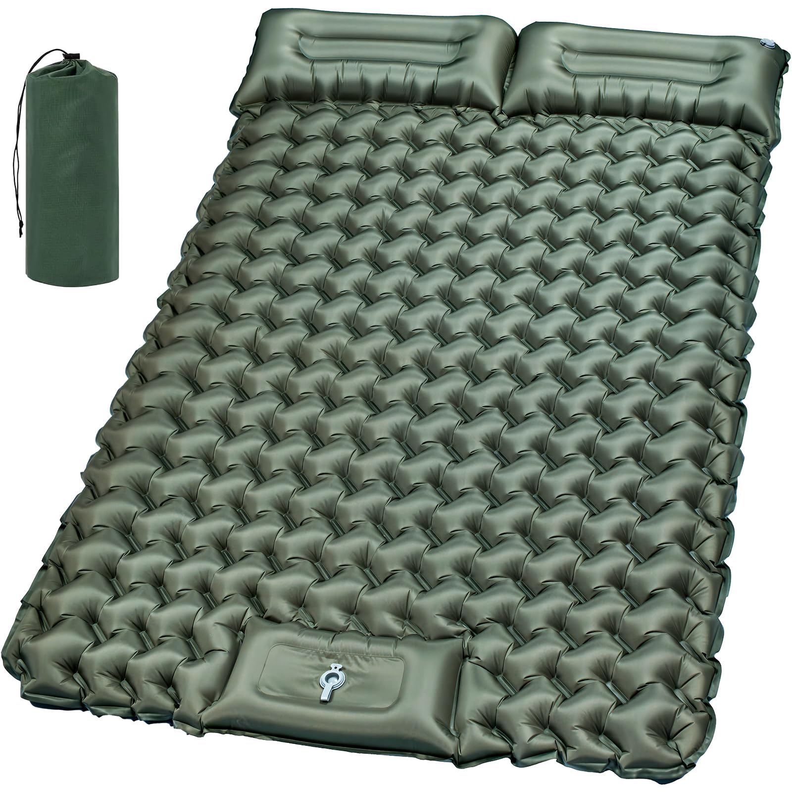 QEANY Matelas Camping 2 Personnes Auto-Gonflant 195x135cm Avec Oreiller Et Pompe à Pieds - Imperméable