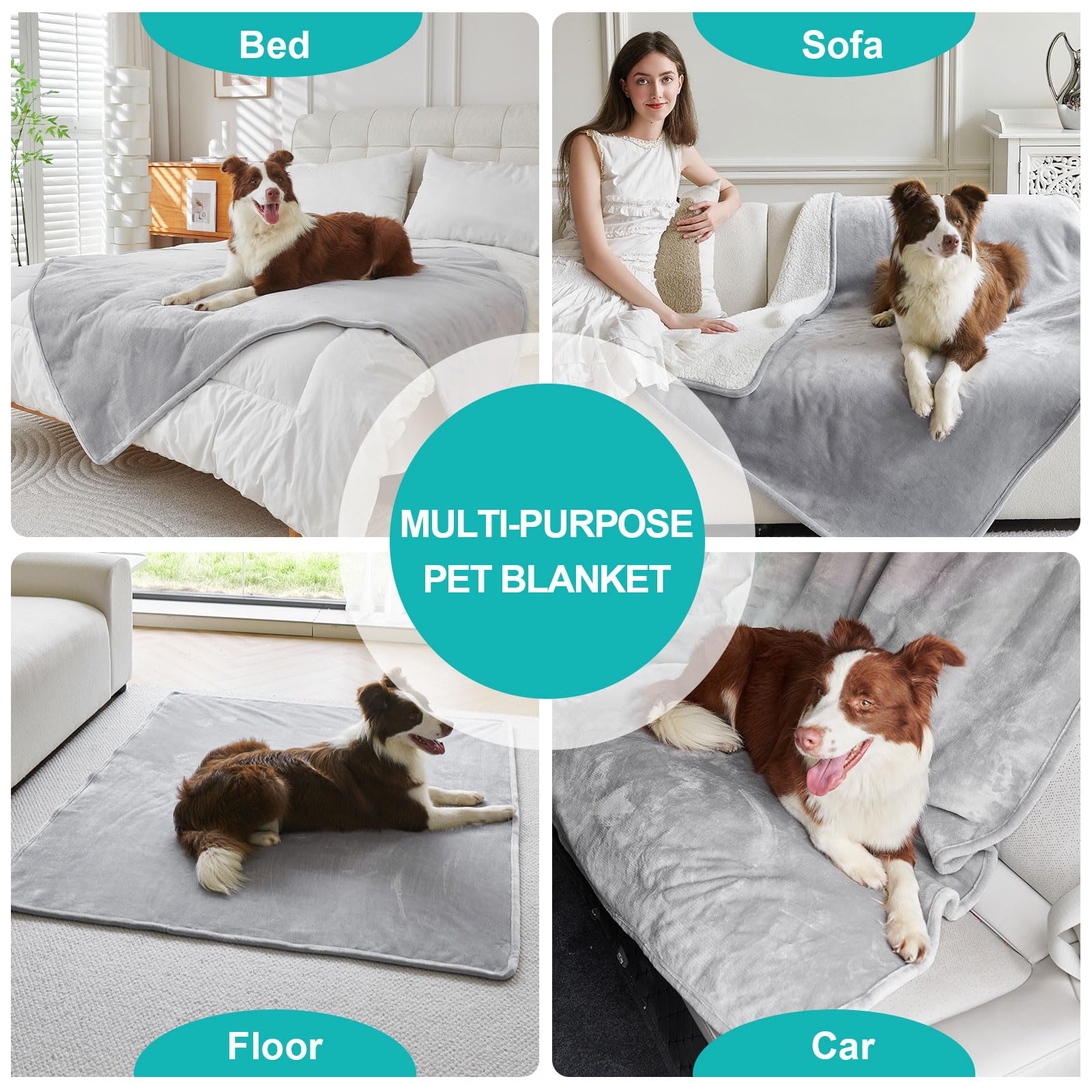 LiveGo Couverture imperméable pour animal de compagnie – Couverture réversible en polaire Sherpa pour chien, en peluche douce, lavable pour canapé, lit et meubles – Housse antidérapante pour animal