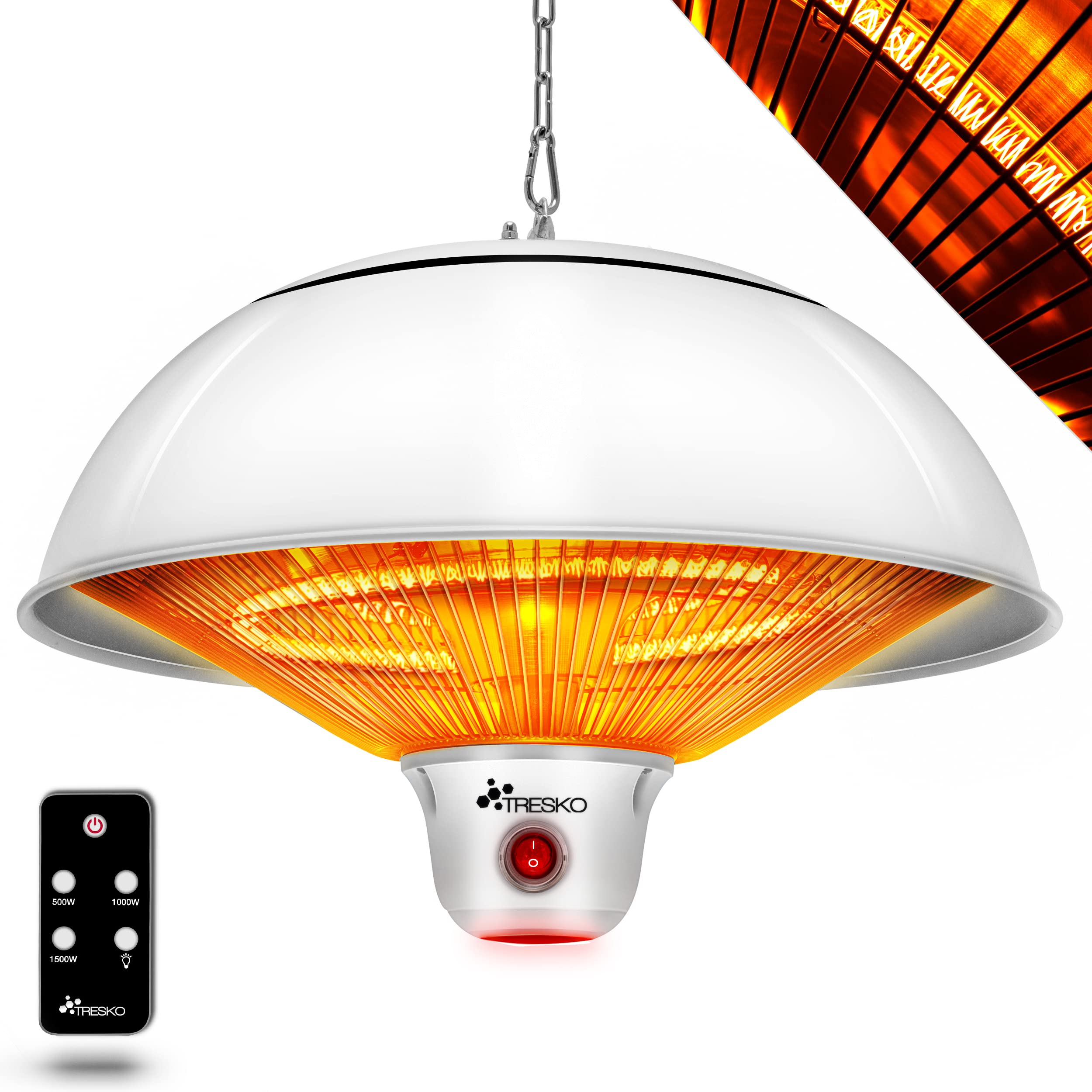 TRESKO promiennik sufitowy na podczerwień, 1500 W, pilot zdalnego sterowania, wyświetlacz LED, elektryczny promiennik ziemny, 3 poziomy ciepła (biały)