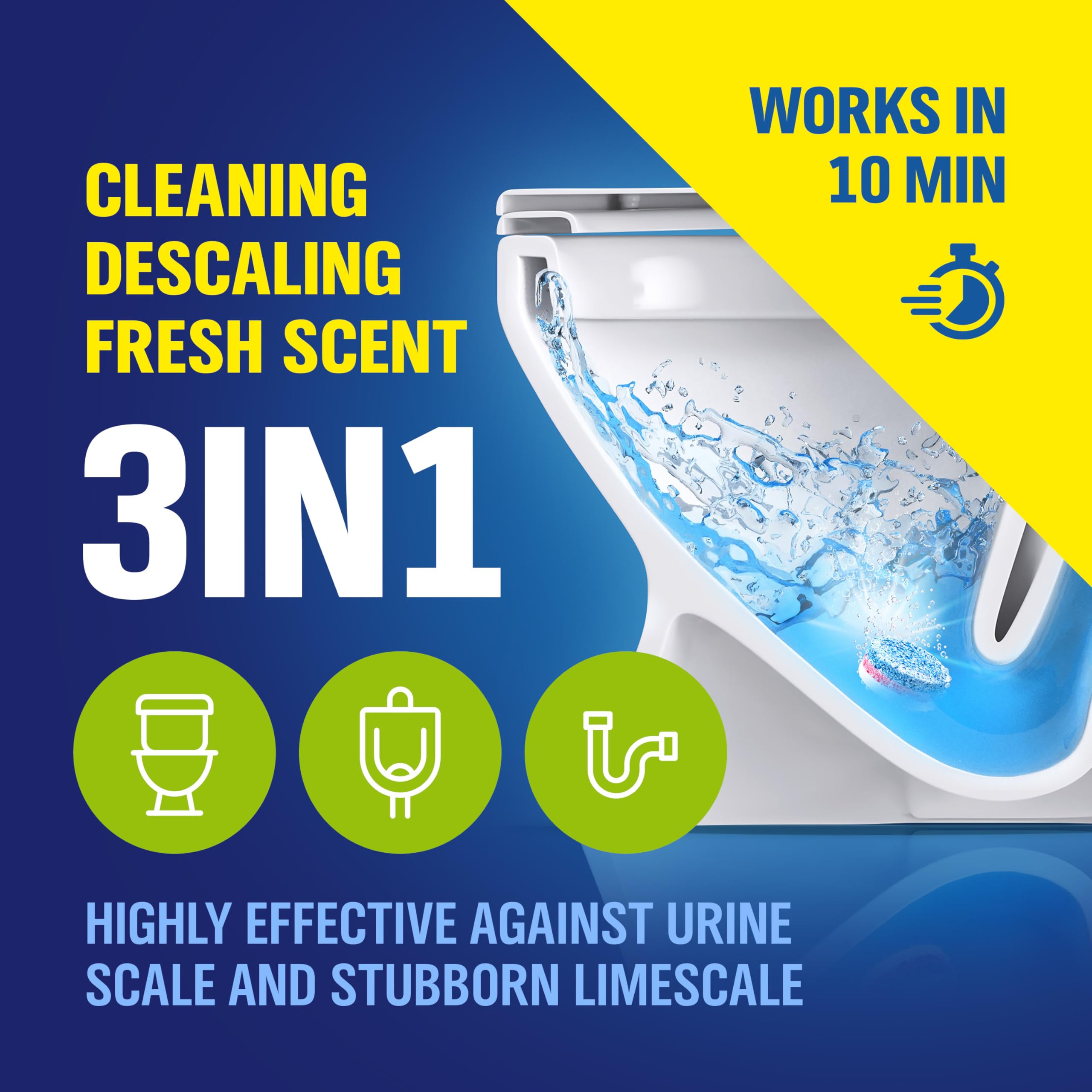 WoldoClean Pastillas de inodoro 3 en 1, eucalipto, 700 x 25 g, pastillas limpiadoras contra cal y piedra de orina para instalaciones sanitarias, urinarios y desagües