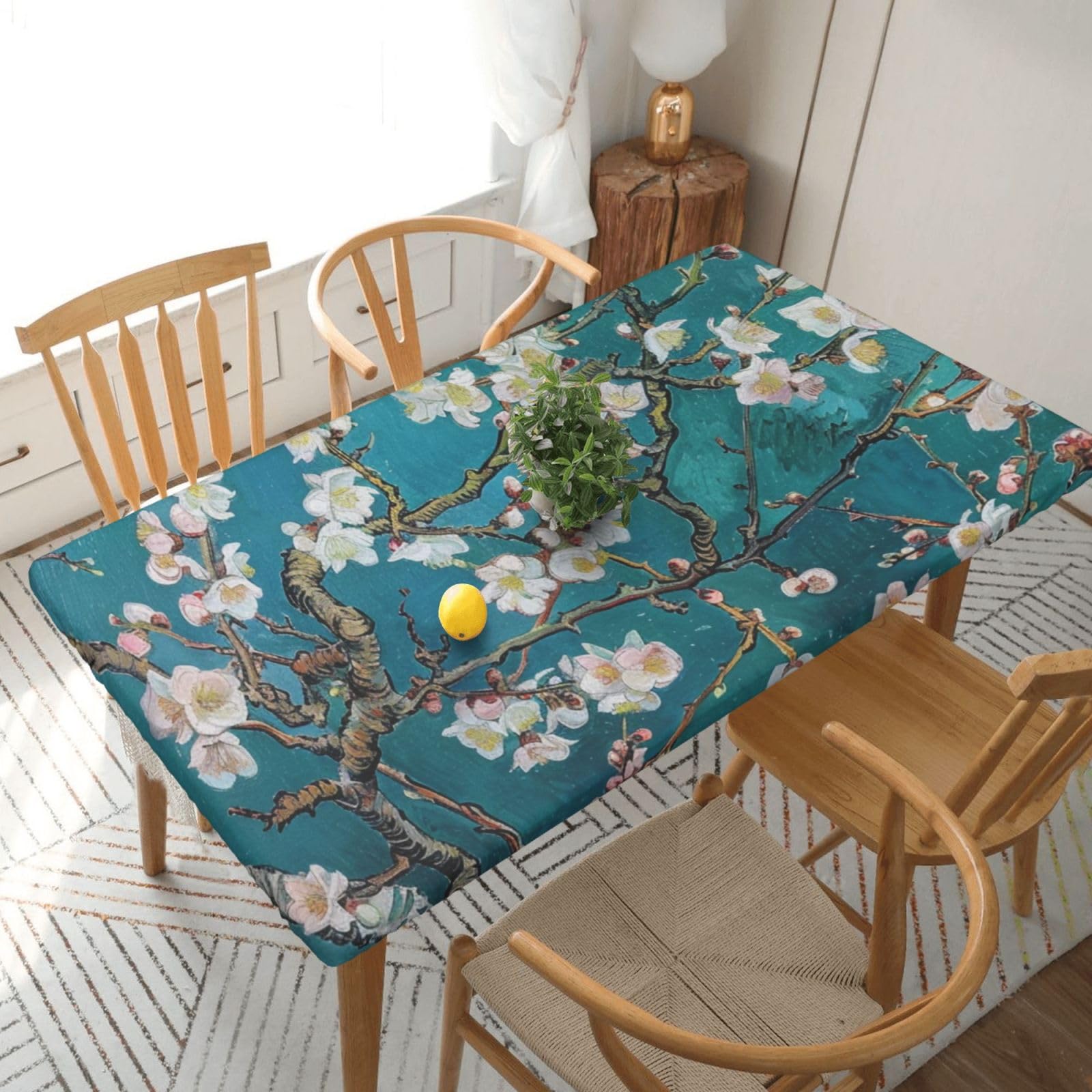 WPKJU Almond Blossom Printed Tablecloths 5ft Rectangular Table Covers Washable Polyester Decorative Table Cloth for Dining Table Picnic Wedding