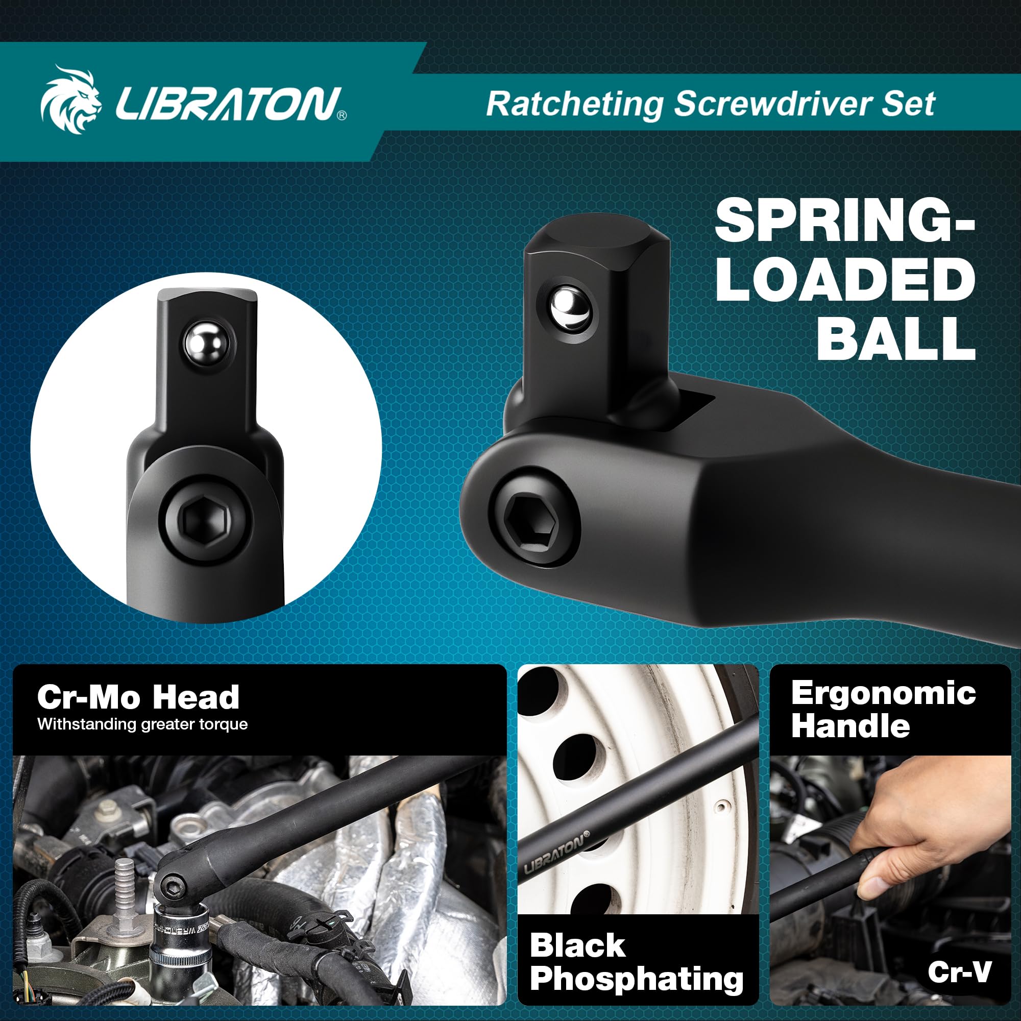 LIBRATON Drehmomentschlüssel 1/2 Zoll, 50-350 Nm, ±3% Genauigkeit | mit Gelenkgriff 1/2 Zoll, 72-Zahn-Dual-Direction Verstellbarer Drehmoment für Auto, Motorrad Reparatur