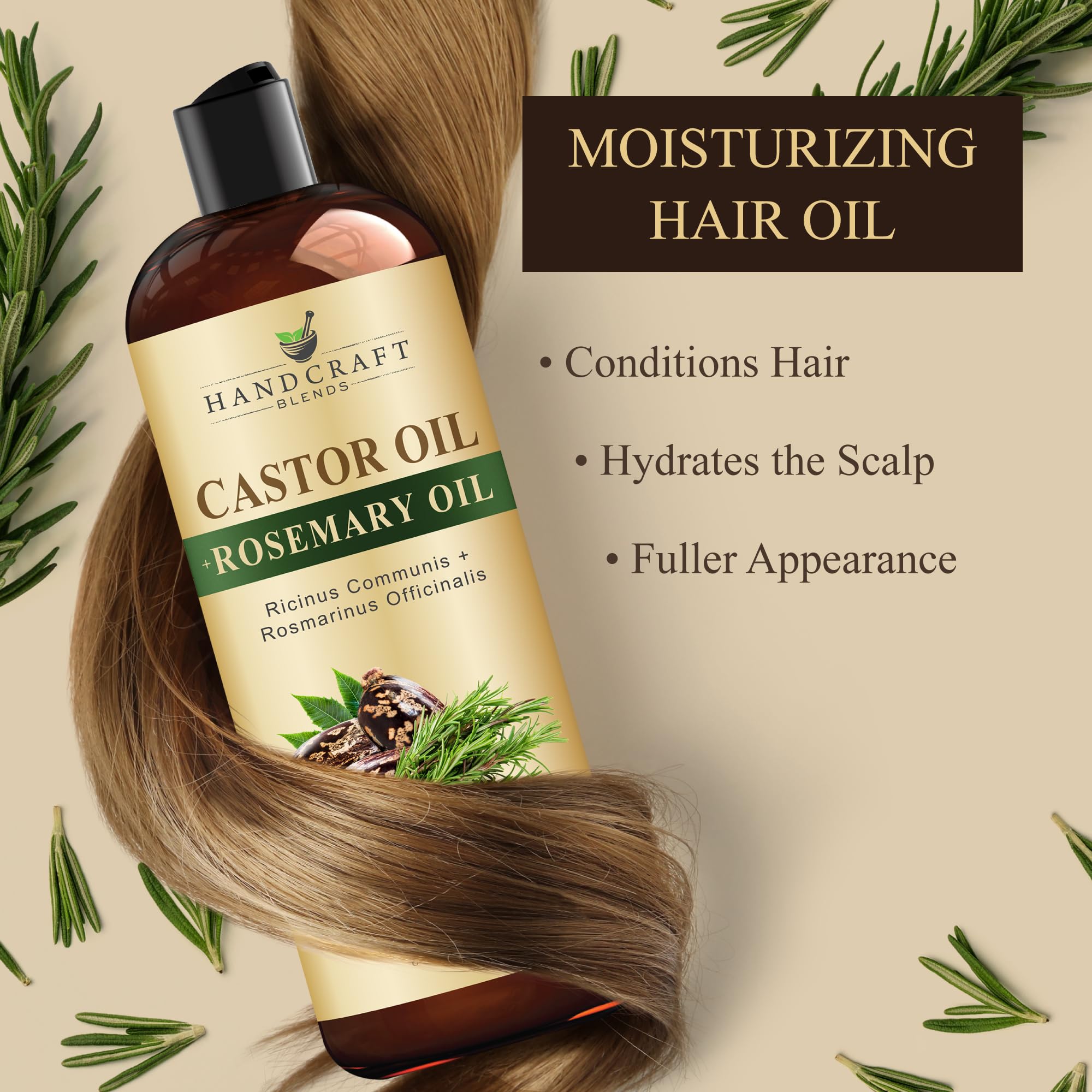 Castor Oil with Rosemary Oil for Hair Growth, Eyelashes, Eyebrows - 100% czysty i naturalny olejek nośny do włosów, olejek do masażu nawilżającego do aromaterapii, 8 fl. Oz