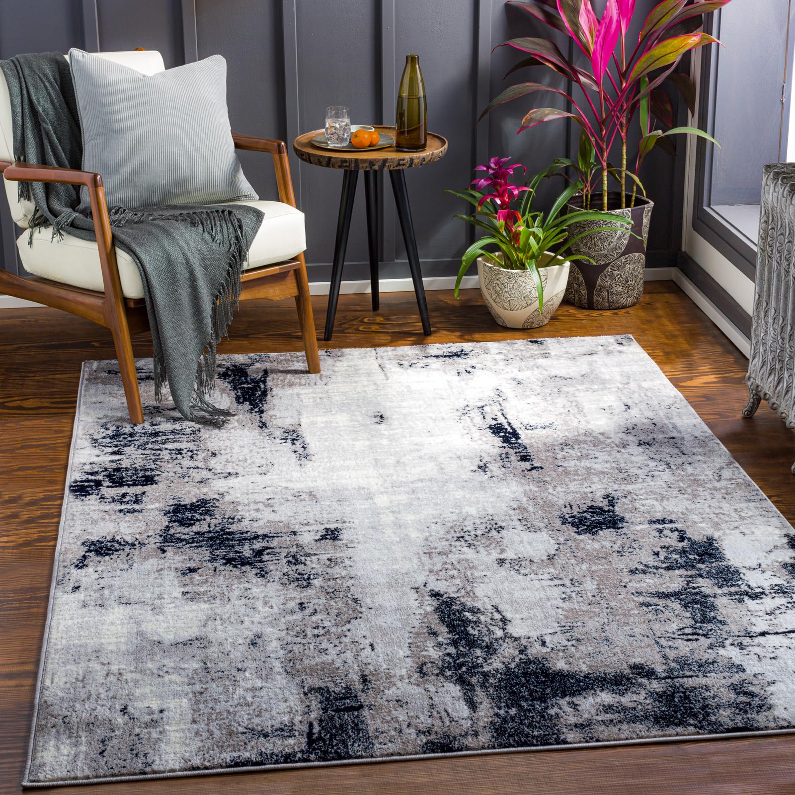 Livabliss Giulia Helsinki Abstract Design – Living Room 120x170 cm, Dining Lounge Kitchen Bedroom Use, Modern Marble Look, Soft Luxurious Medium Pile, Grey Cream Navy