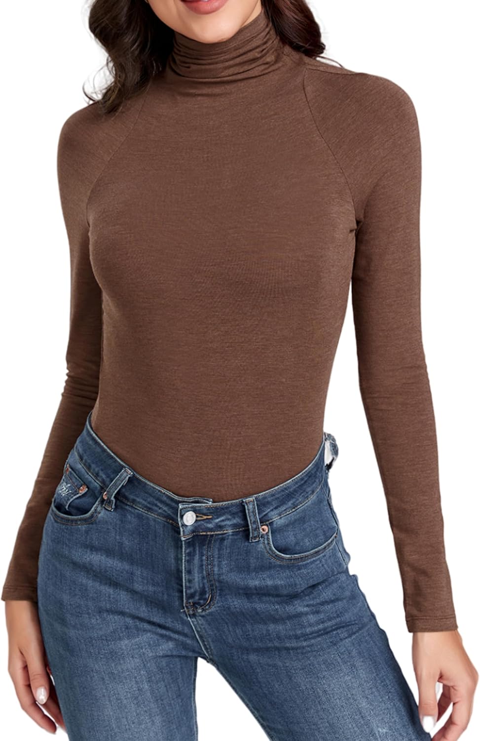 Womens Turtleneck Long Sleeve Shirts Slim Fitted Soft Lightweight Casual Active Layer Thermal Underwear Tops