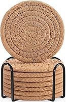 Vista 27 de ABenkle Juego de posavasos con soporte de 10 unidades, posavasos absorbentes tejidos de algodón para bebidas, juego de posavasos minimalista