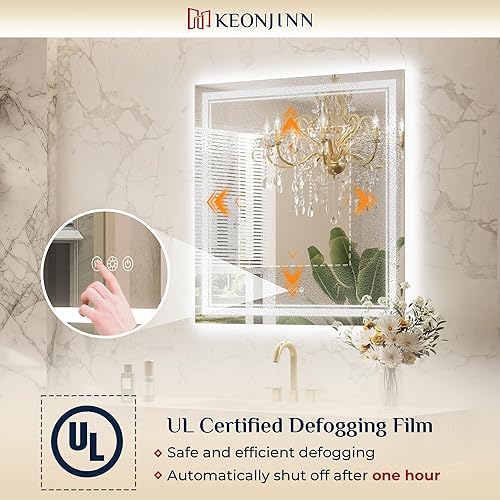 Miniatura 6 de Espejo de baño LED Keonjinn de 40" x 24" con iluminación frontal y trasera, 3 temperaturas de color continuas y espejo de tocador regulable,