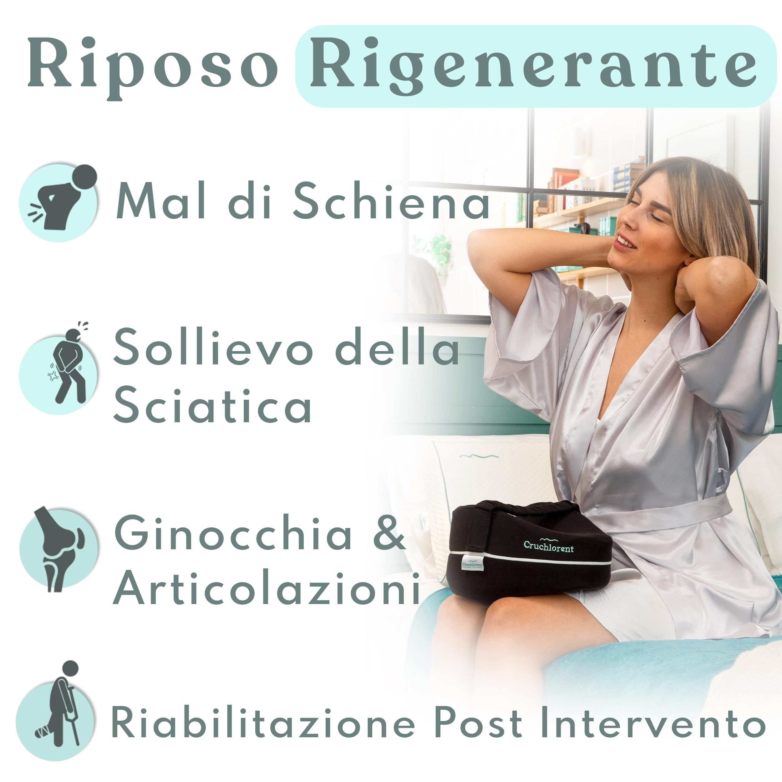 Cruchlorent Black Heart - Cuscino Per Gambe e Ginocchia Per Dormire Sul Fianco - 100% Puro Cotone - Ortopedico - Supporto Fino a 95 Kg - Combatte i Dolori Lombari, alle Anche e Ginocchia.
