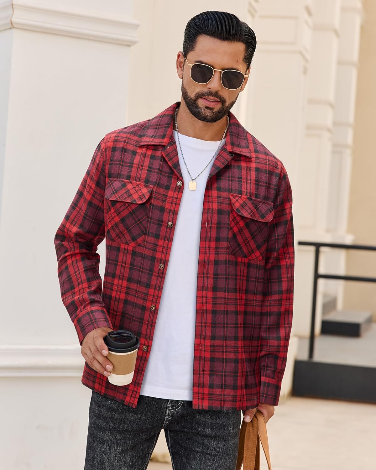 Alimens & Gentle Mens Flannel Shirts Long Sleeve Casual Plaid Button Down Shirt Jacket Work Daily Shackets with Pockets - Image 5